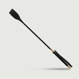 Leather Crop With Gold Accent & Textured Handle 45 cm - Black