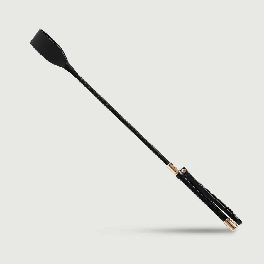 Leather Crop With Gold Accent & Textured Handle 45 cm - Black
