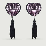 Heart Shaped Rhinestone Nipple Pasties With Tassels - Pink