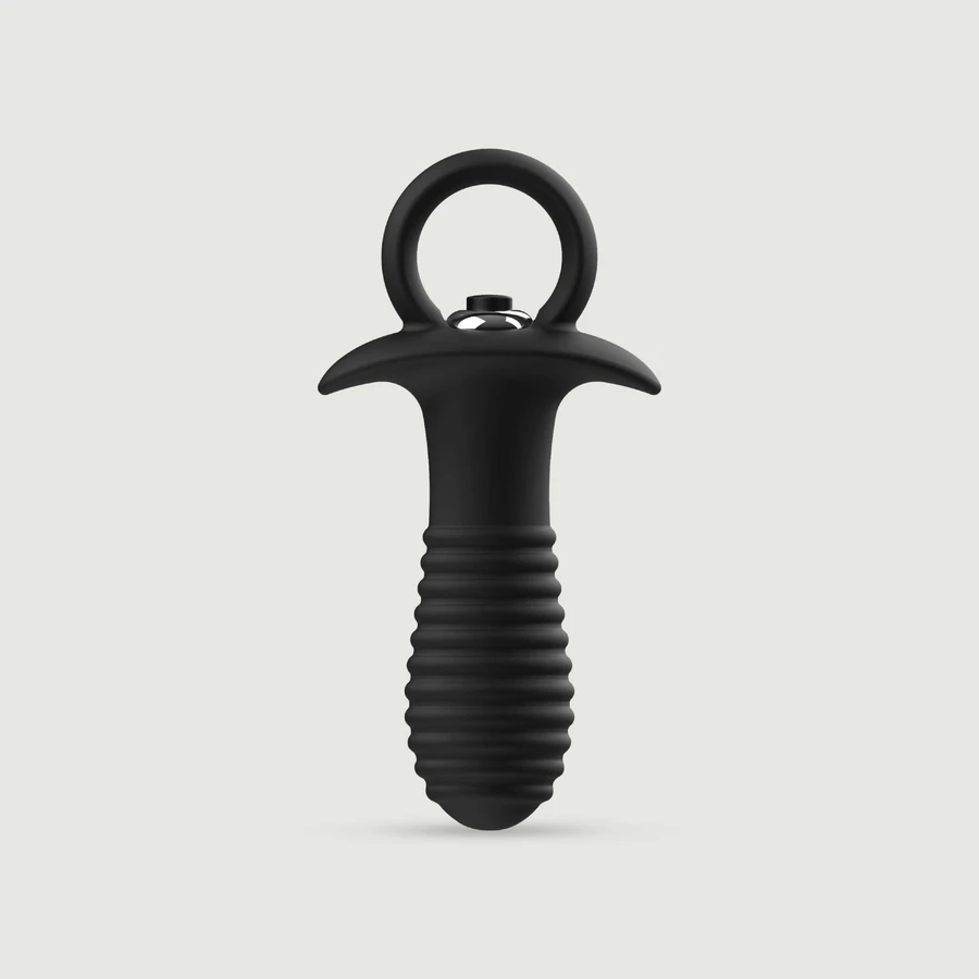 Vibrating Silicone Threaded Butt Plug With Handle - Black
