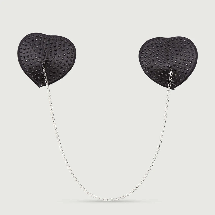 Nippelhüllen in Herzform mit Kette - Schwarz