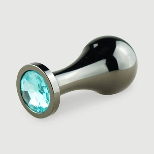 Anal Collection Plug Anal de Metal con Joya Redonda - Negro/Azul Claro