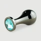 Anal Collection Large Tear Drop Metal Butt Plug with Round Jewel - Black/Light Blue
