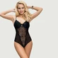 Crotchless High Quality Lace Splicing Sexy Teddy With Underwire - Black - One Size