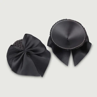 Satinschleife Nippelpasties mit Spitzenbasis - Schwarz