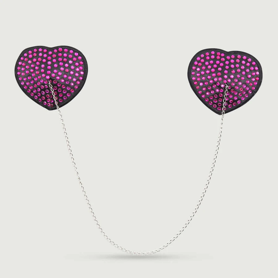 Pate à mamelons en forme de coeur avec chaîne et détails métalliques - Noir/Pourpre