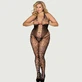 Plus Size Halter Neck Open Back Netted Bodystocking - Black - Large/X-Large