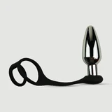 Anal Intruder Plug Anal Vibrador de Metal con Doble Anillo para el Pene - Plata
