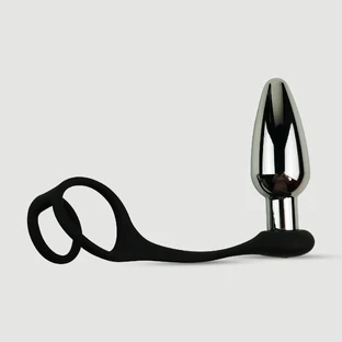 Anal Intruder Dop de fund metalic vibrator cu inel dublu pentru penis - argintiu