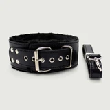 Halsband met riem en bontvoering - Zwart