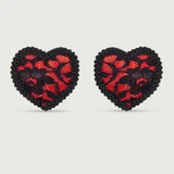 Satin Heart Shaped Nipple Covers - Red/Black