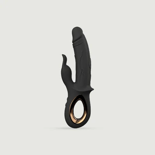 Conejito realista vibrador de silicona con cosquilleador de clítoris - negro