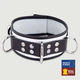 Leren halsband met D-ringen - Wit/Zwart