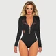 Hook Buckles Long Sleeve Slim Mesh Bodysuit - Black - One Size