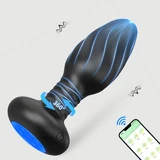 Liv App Gestuurde LED Licht Roterende Butt Plug - Zwart