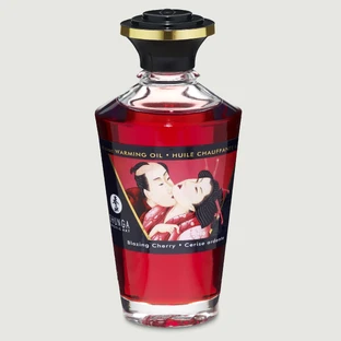 Shunga Huile chauffante aphrodisiaque et baisable Cerise flamboyante - 100 ml