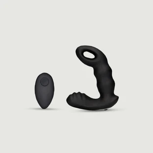 Vibratore prostatico vibrante telecomandato con perline - Nero