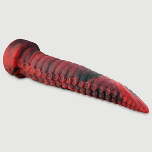 Ass Shredder Gerippter Platin Silikon Großer Anal Dildo 57,6 cm - Rot/Schwarz