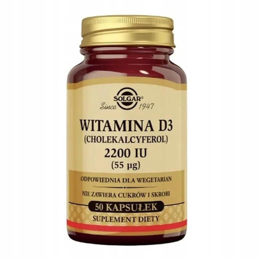 SOLGAR Vitamine D3 2200 IU (55 mcg) 50 gélules.