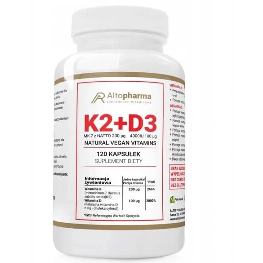 Altopharma K2 MK-7 cu NATTO 200mcg + D3 4000IU 100mcg ...