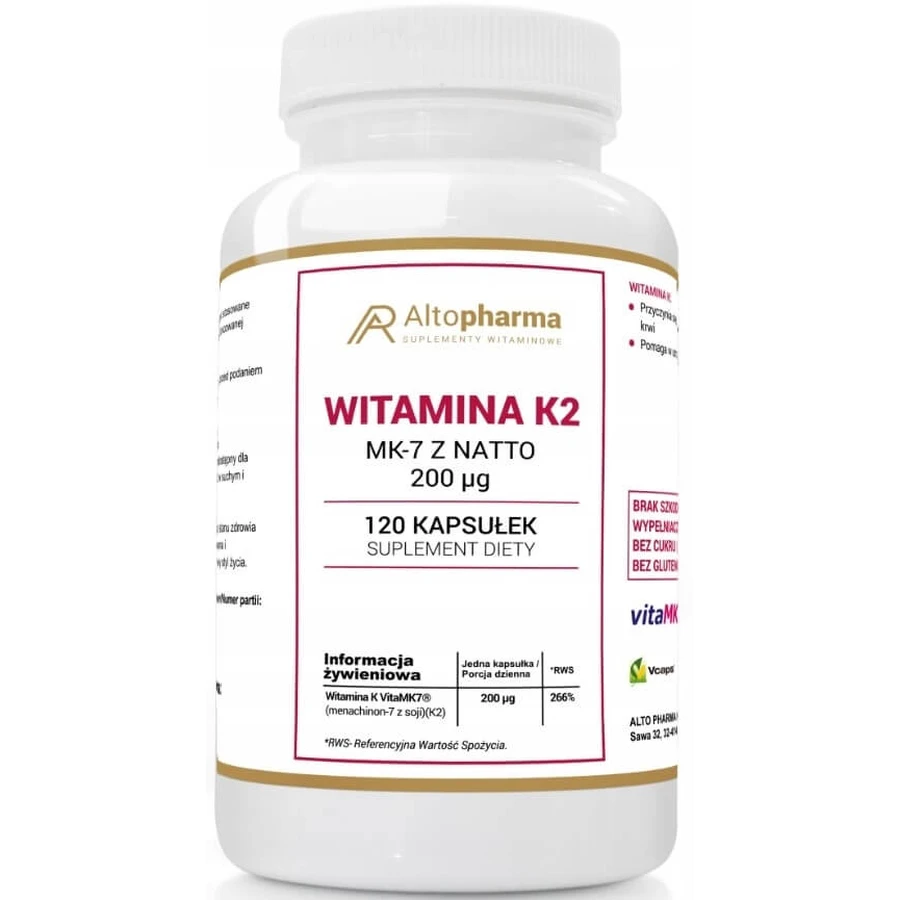 Altopharma Vitamina K2 MK-7 con NATTO 200mcg 120 cáps.
