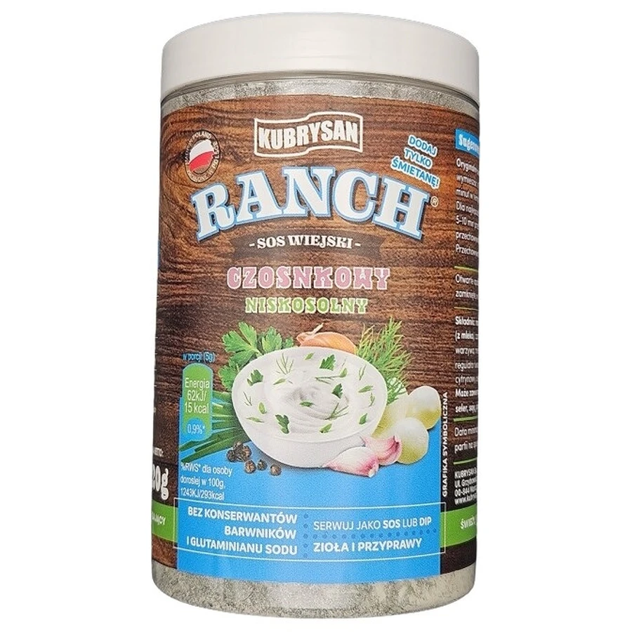 KUBRYSAN Ranch sauce campagnarde à l'ail à faible teneur en sel 220 g