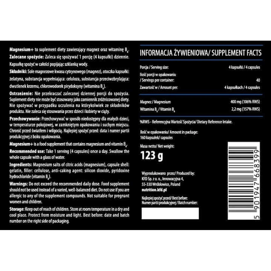 KFD Magnesium+ B6 160 capsules