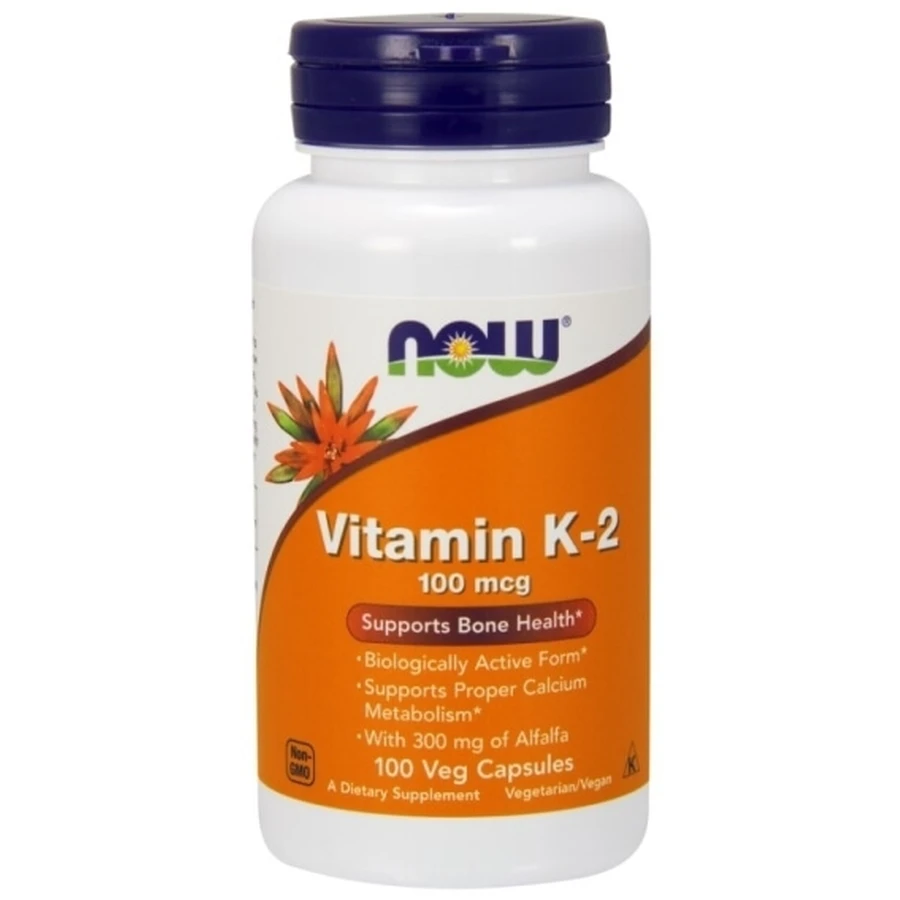 NOW FOODS Vitamine K-2 100 mcg + Alfalfa 300 mg 100 capsules.