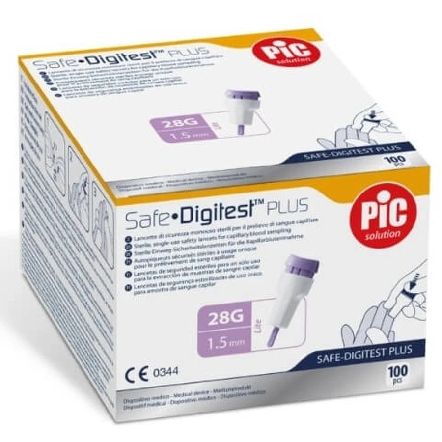 PIC Safe Digitest Plus Lancettes 28 G x 1,5 mm, 100 pièces