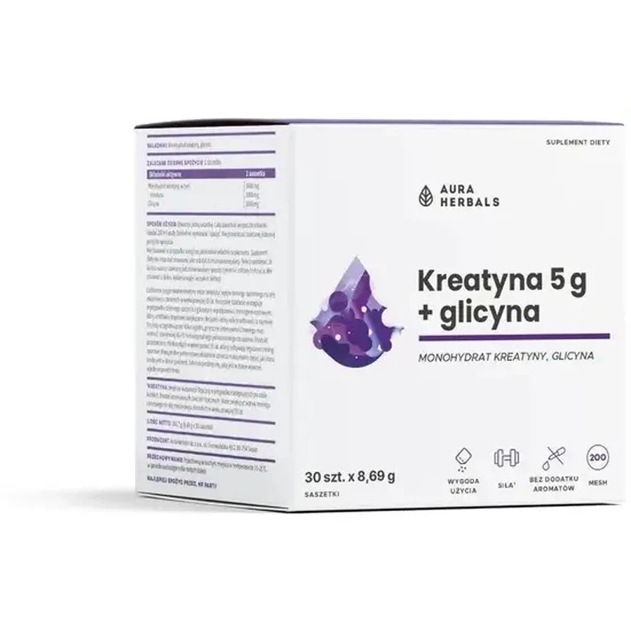 Aura Herbals Creatina 5 g Monohidrato + Glicina 30 sobres