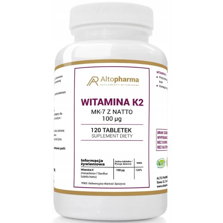 Altopharma VITAMINA K2 MK-7 con NATTO 100 mcg 120 comprimidos.