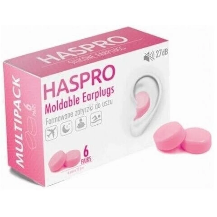 Haspro Molded Earplugs 6 pairs Pink