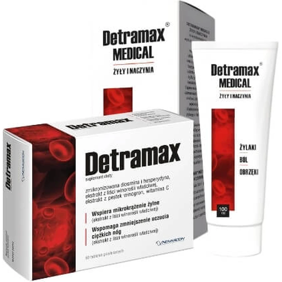 Detramax 60 Tabletten + Detramax Medical Gel für Krampfadern, Schmerzen, ...