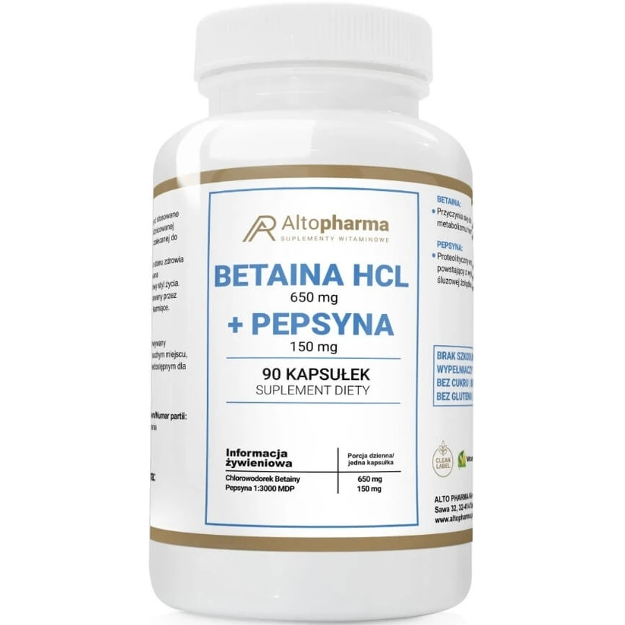 Altopharma betaïne 650 mg + pepsine 150 mg 90 capsules