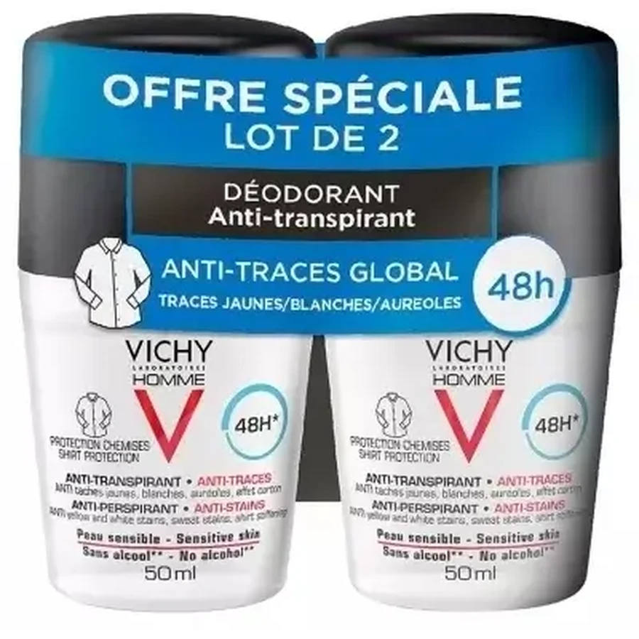 VICHY HOMME Déodorant 48h anti-taches 2x50 ml