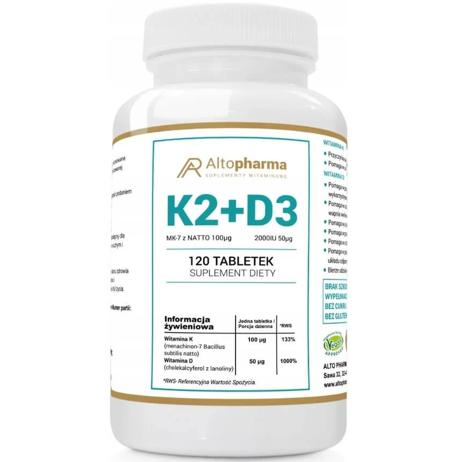 Altopharma K2 100mcg + D3 50mcg 2000IU 120 tablets