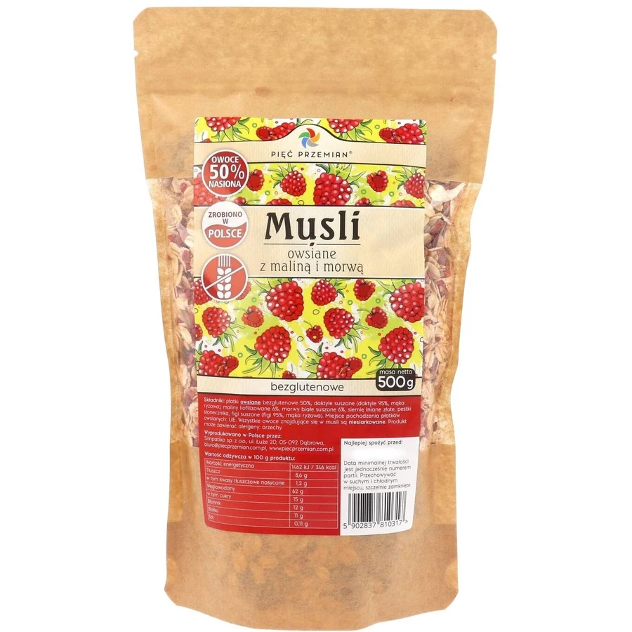 Cinco Transformaciones Muesli de avena frambuesa con moras sin gluten 500 ...