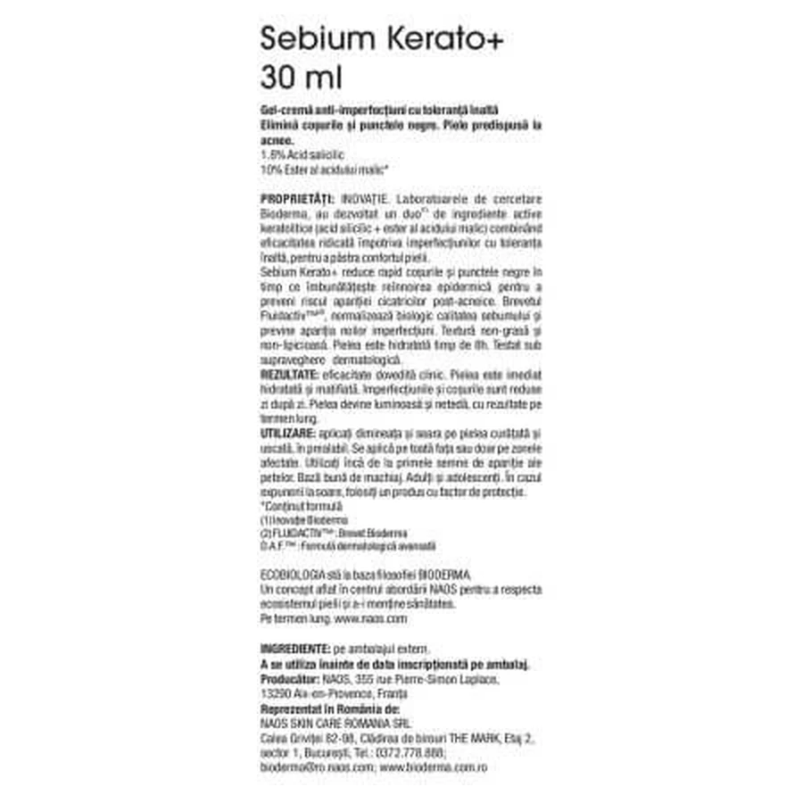 Anti-onzuiverheidscrème met SFP 30 Sebium Kerato+, 30 ml, Bioderma