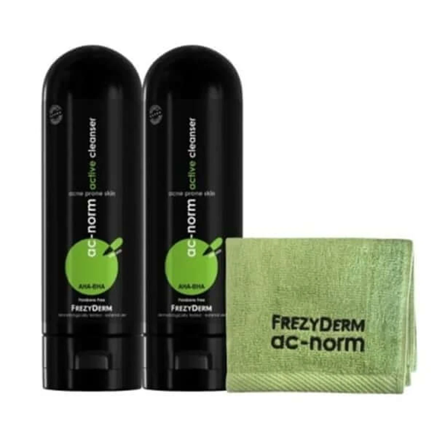 Frezyderm| Ac-Norm Active Cleanser| Líquido limpiador para pieles grasas con tendencia acneica | 2x200ml | Toalla facial antibacteriana GRATIS
