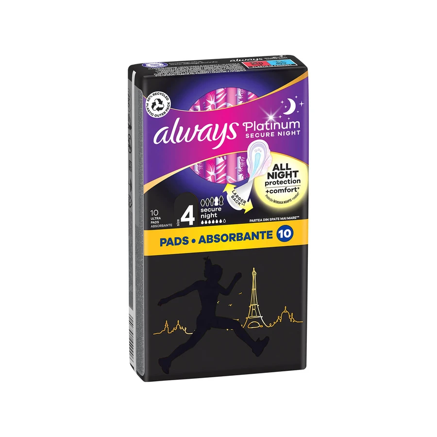Always | Platinum Secure Night Pads with Wings (Size 4) | 10pcs