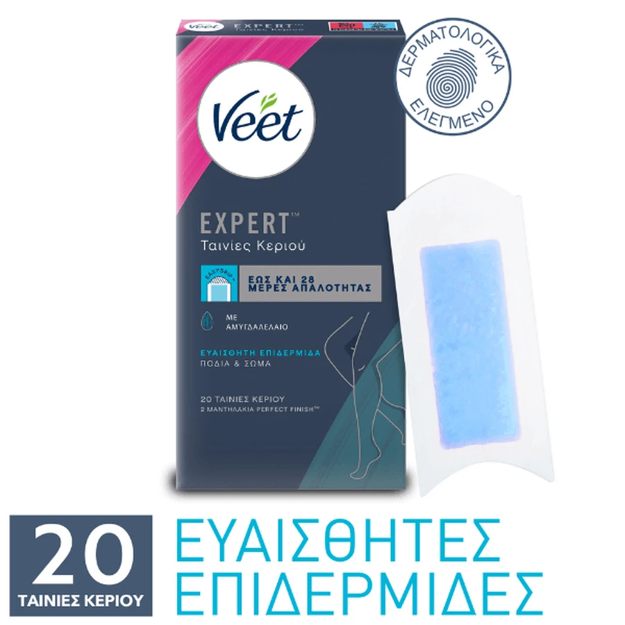 Veet Expert Ontharingsstrips met Koude Was voor Lichaam & Lichaamsverzorging Huid en Benen voor Gevoelige Huid | 20st