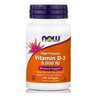 Now | Vit D3 5000iu | Dietary Supplement | 120Softgels.