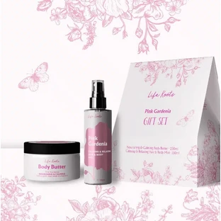 Life Roots | Set de Regalo Manteca Corporal Nutritiva y Calmante Gardenia Rosa 250ml &amp; Bruma para Cabello y Cuerpo | 150ml