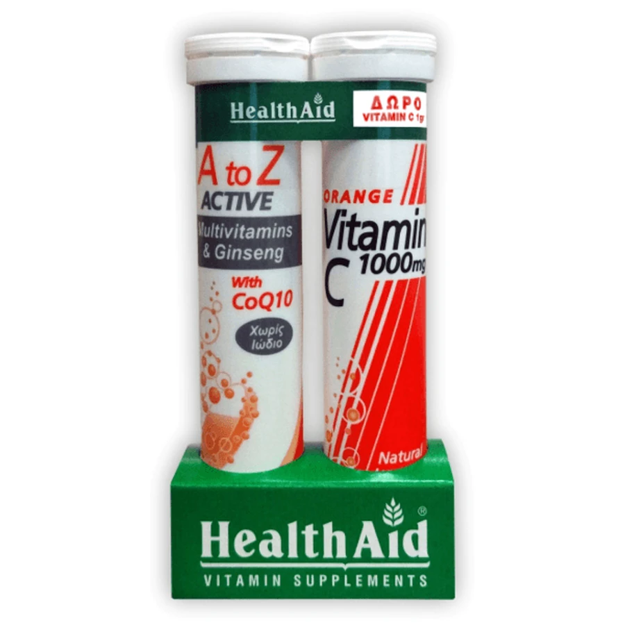 Health Aid | A-Z Active 20 Comprimidos Efervescentes &amp; GRATIS Vitamina C1000mg sabor Naranja 20 Comprimidos Efervescentes
