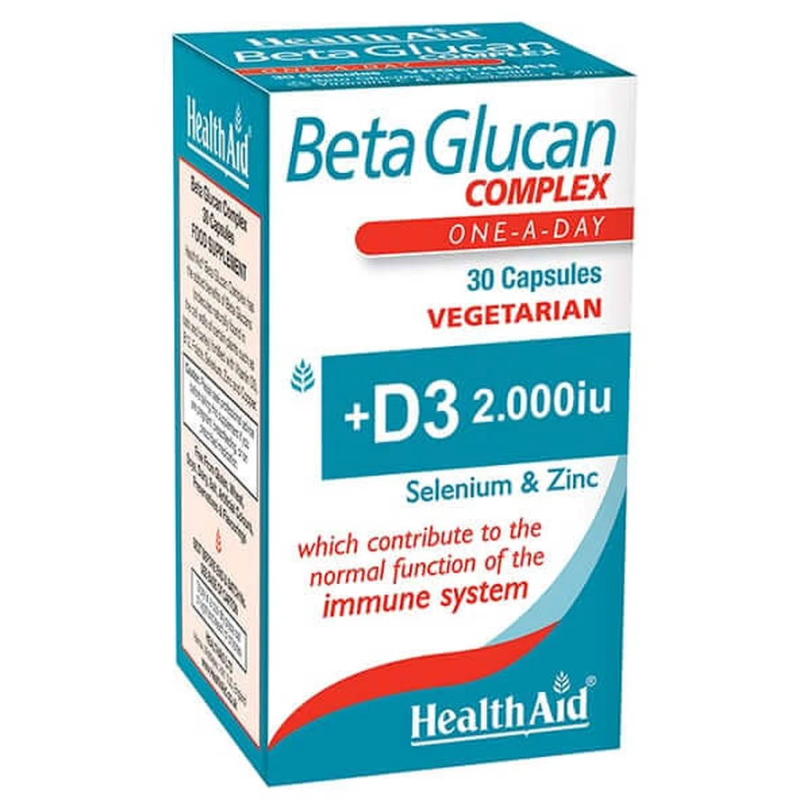 Health Aid | BetaGlucan Complejo Suplemento Dietético para el Apoyo Inmunológico | 30 Cápsulas Vegetales