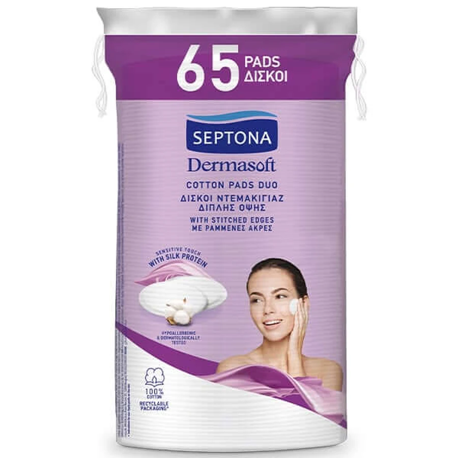 Septona | Dermasoft Cotton Pads Duo Double-sided make-up discs | 65pcs