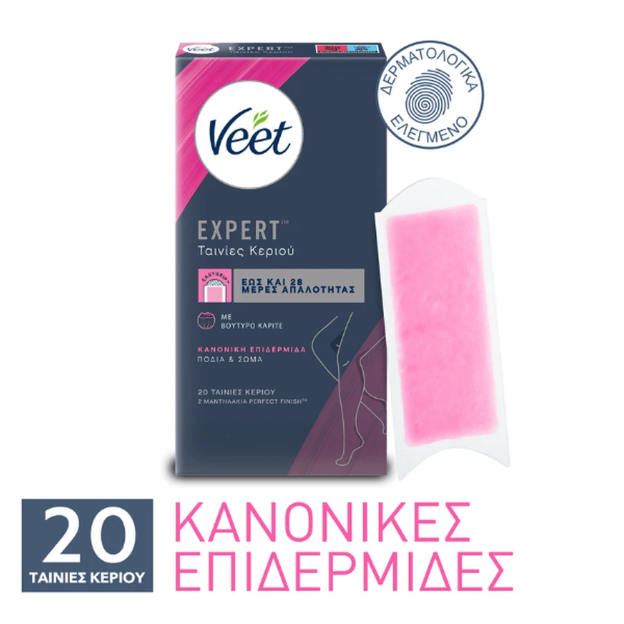 Veet | Tiras Depilatorias Expertas con Cera Fría para Cuerpo y Cuidado Corporal Piel Normal | 20pcs