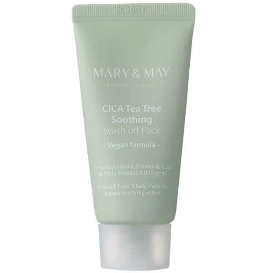 Mary&amp; May | Vegan CICA Tea Tree Soothing Wash Off Pack Verzachtend &amp; Talgregulerend Gezichtsmasker | 30g