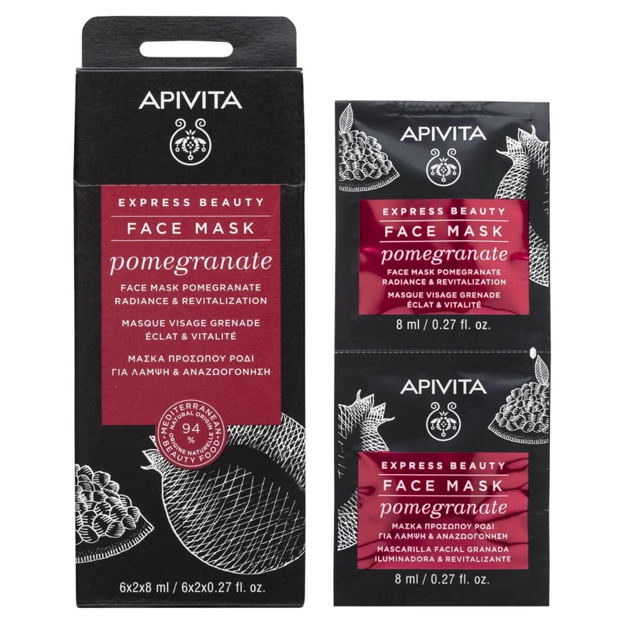 Apivita | Express Beauty | Gesichtsmaske mit Granatapfel für Glanz & Glanzrevitalisierung | 2x8ml