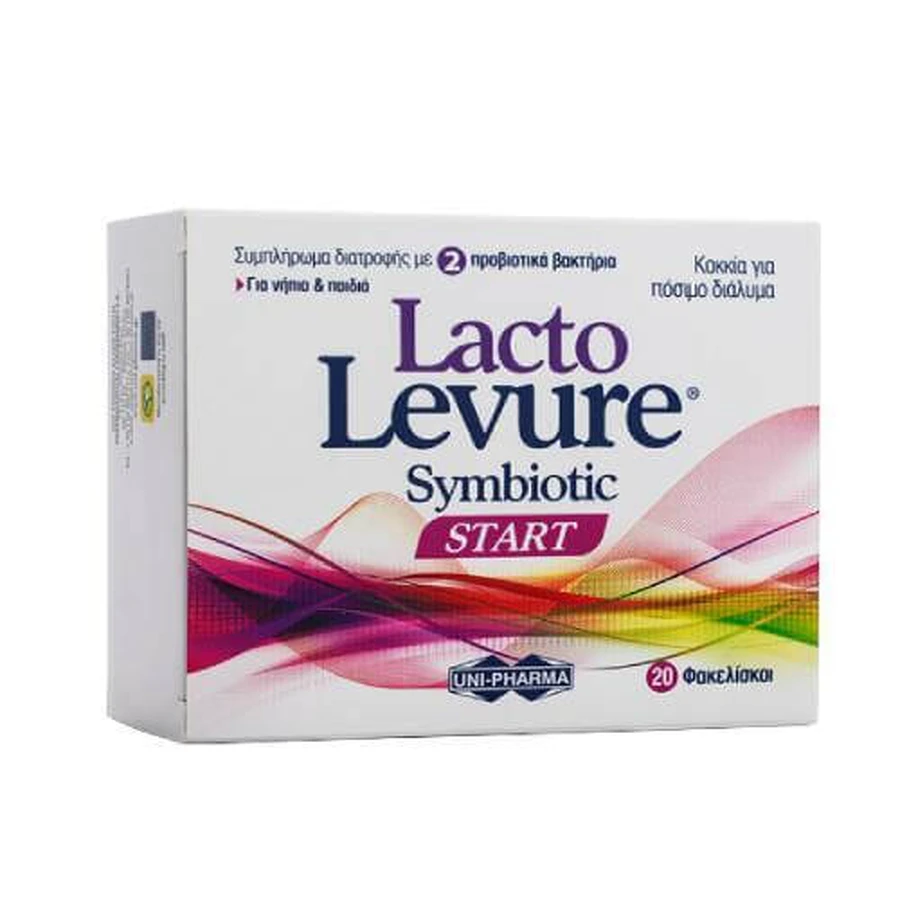 UNI-PHARMA LactoLevure Symbiotic Start Complemento Alimenticio para Niños y Bebés con 2 Bacterias Probióticas 20 sobres